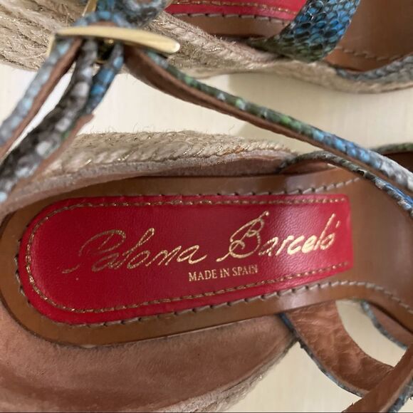 Paloma Barcelo Snakeskin Espadrille Wedge Sandals - Picture 13 of 15